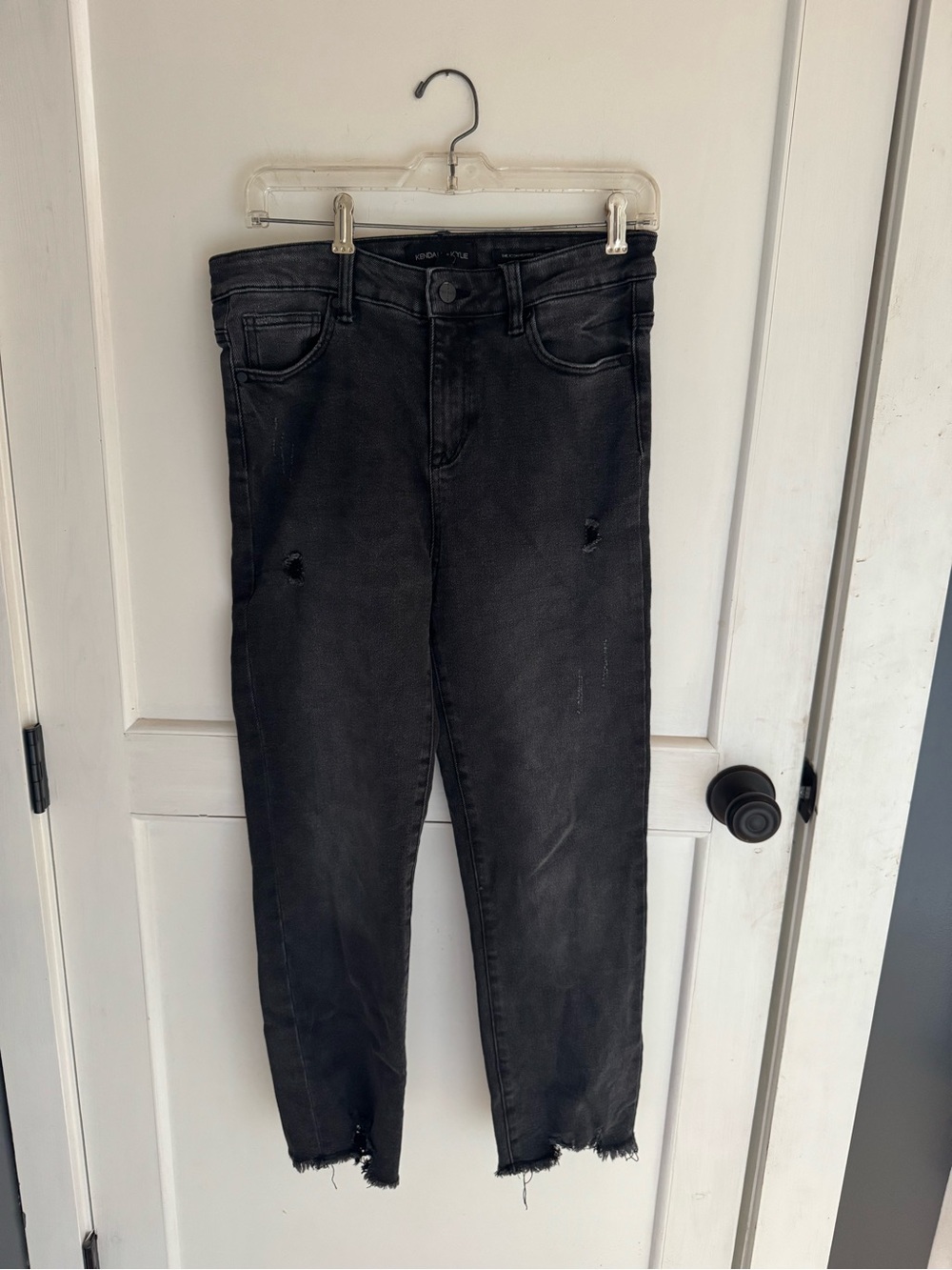 Kendall & Kylie The Icon High Rise Straight Black Distressed Ankle Jeans